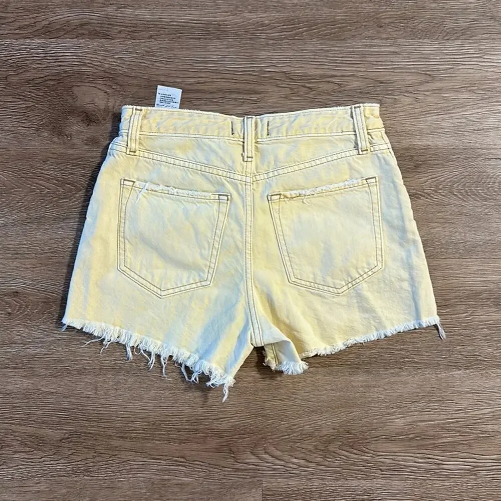 Abercrombie‎ Annie High Rise Denim Shorts Yellow Size 0 Raw Hem Cotton